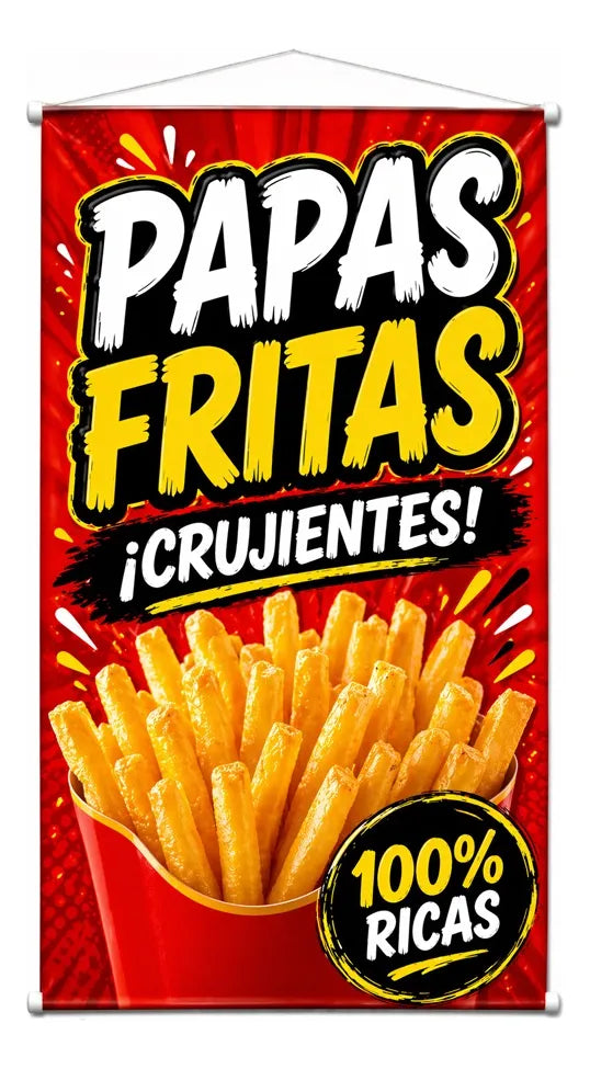 Pendón Colgante Papas Fritas ¡Crujientes! (50 x 100)
