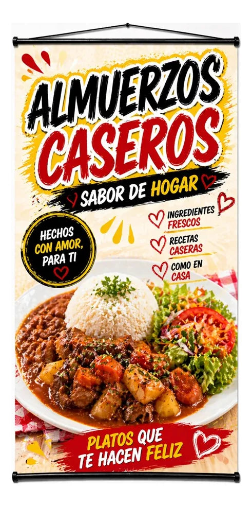 Pendón Colgante Almuerzos Caseros ¡Sabor De Hogar! (50 x 100)