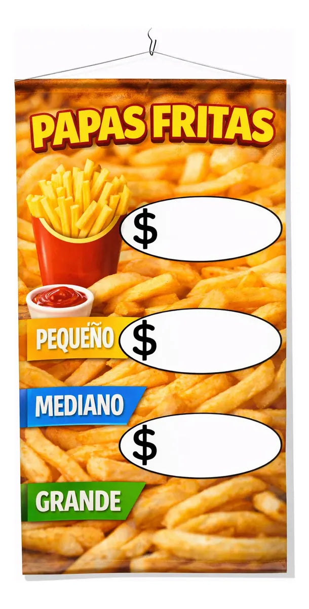 Pendón Colgante De Papas Fritas Chi-Med-Gran (50 x 100)
