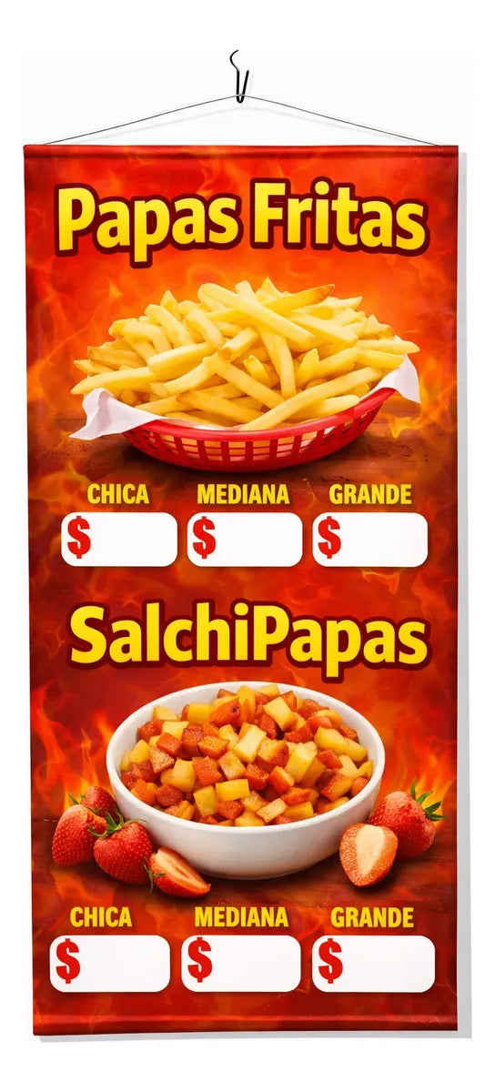 Pendón Colgante De Papas Fritas Salchipapas (Precios) (50 x 100)