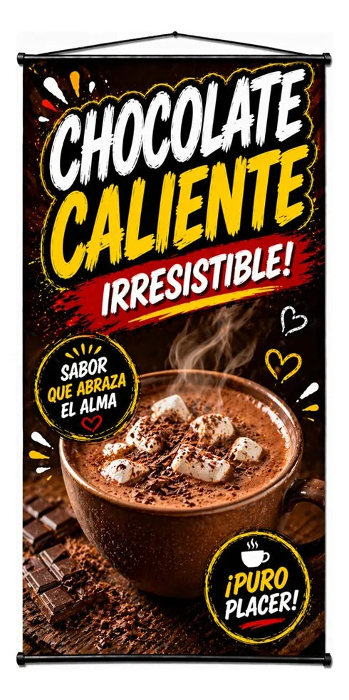Pendón Colgante Chocolate Caliente ¡Irresistible! (50 x 100)