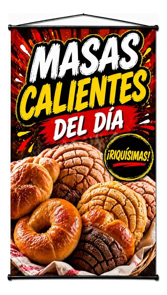 Pendón Colgante Masas Calientes Del Día (50 x 100)