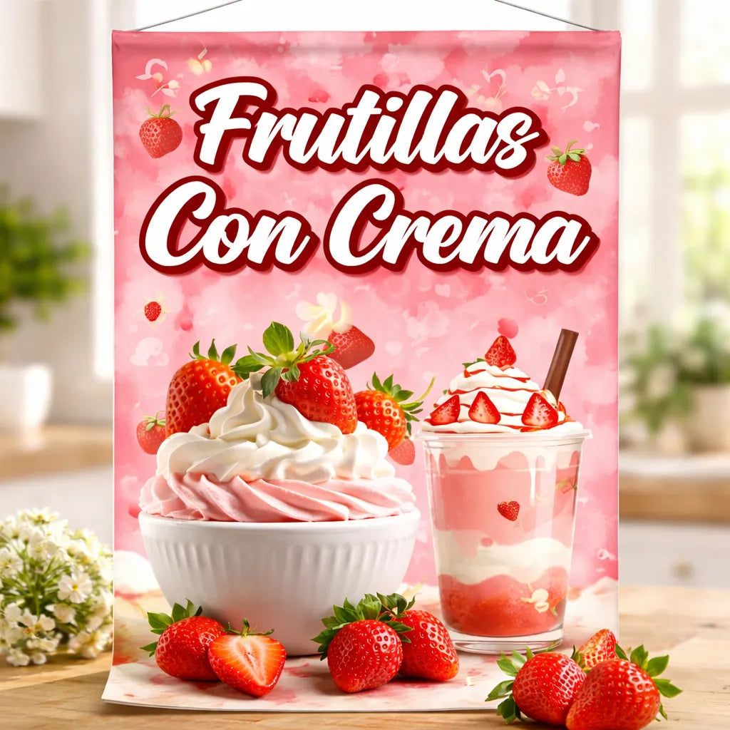 Pendón Colgante Frutillas Con Crema (35 x 70)