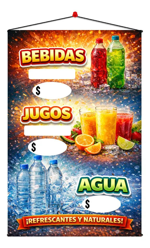Pendón Colgante Agua, Bebidas, Jugos (35 x 70)
