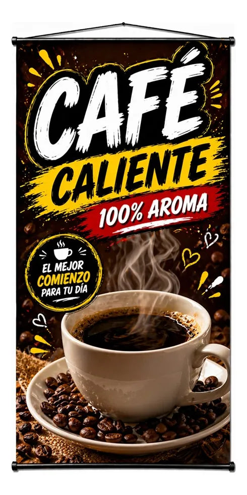 Pendón Colgante Café Caliente 100% Aroma (50 x 100)