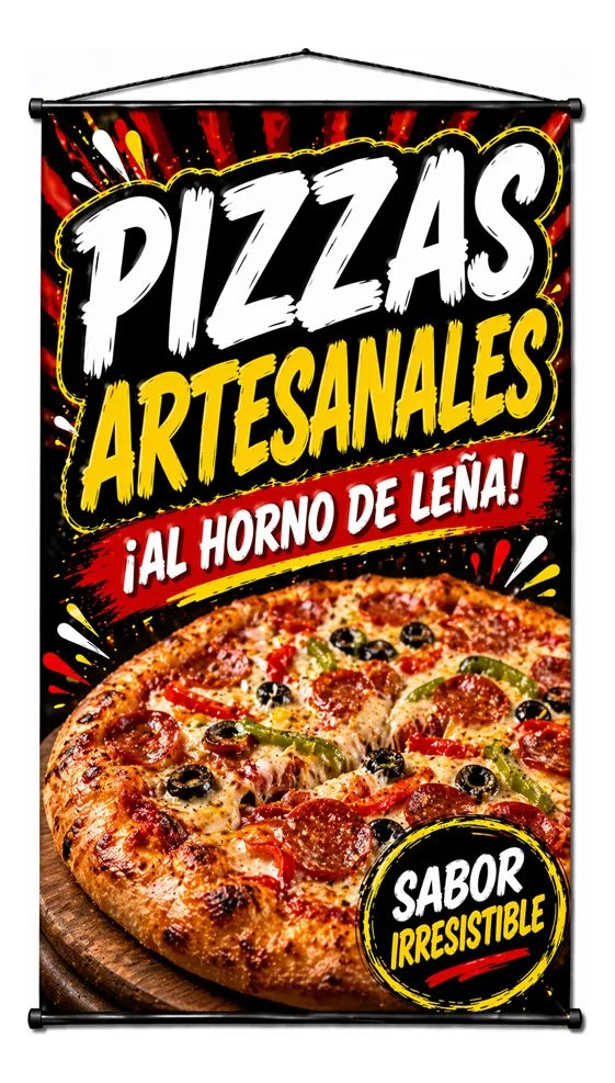 Pendón Colgante Pizzas Artesanales ¡Al Horno De Leña! (50 x 100)