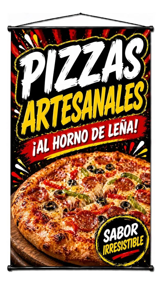 Pendón Colgante Pizzas Artesanales ¡Al Horno De Leña! (50 x 100)