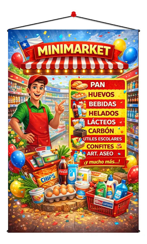 Pendón Colgante Para Minimarket Rojo (50 x 100)