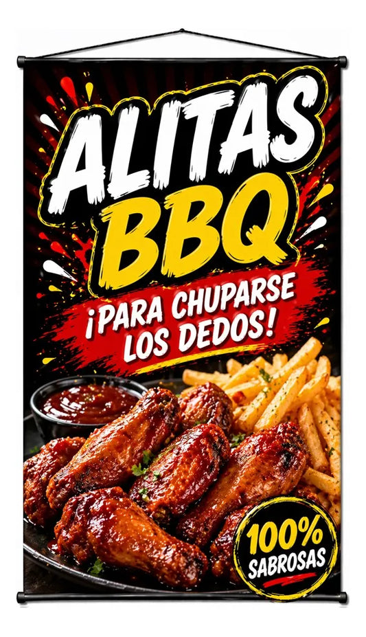Pendón Colgante Alitas Bbq ¡Para Chuparse Los Dedos! (50 x 100)