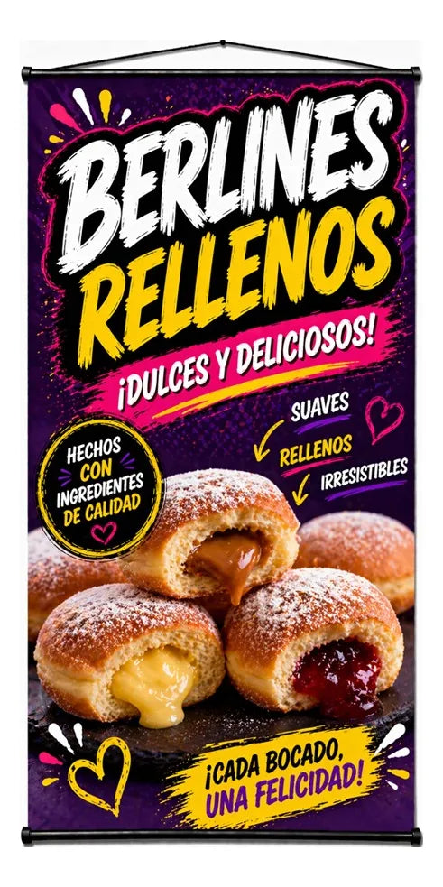 Pendón Colgante Berlines Rellenos ¡Dulces Y Deliciosos! (50 x 100)