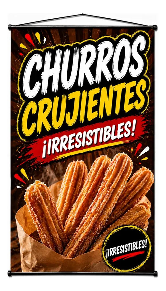 Pendón Colgante Churros Crujientes ¡Irresistibles! (50 x 100)