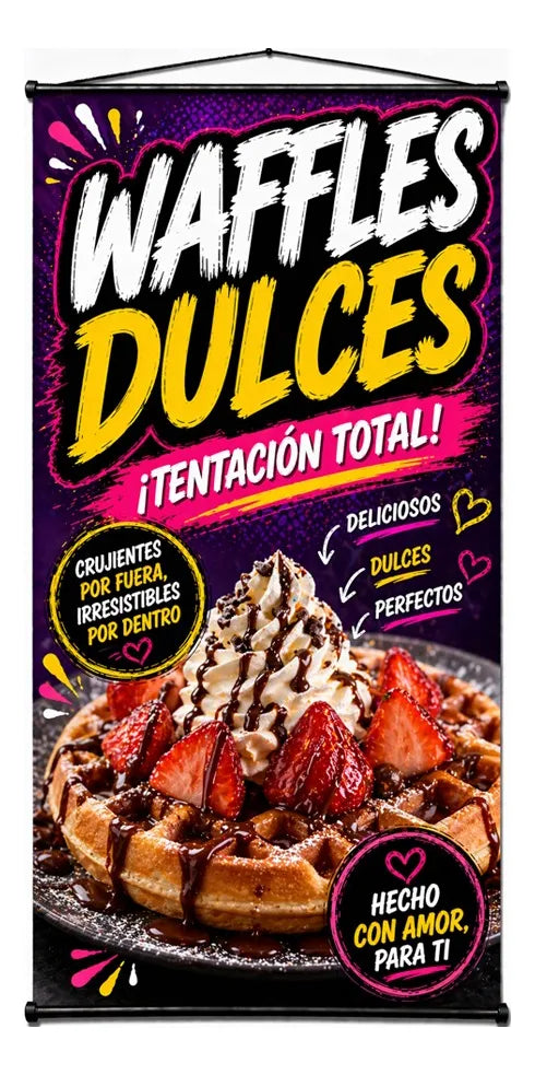 Pendón Colgante Waffles Dulces ¡Tentación Total! (50 x 100)