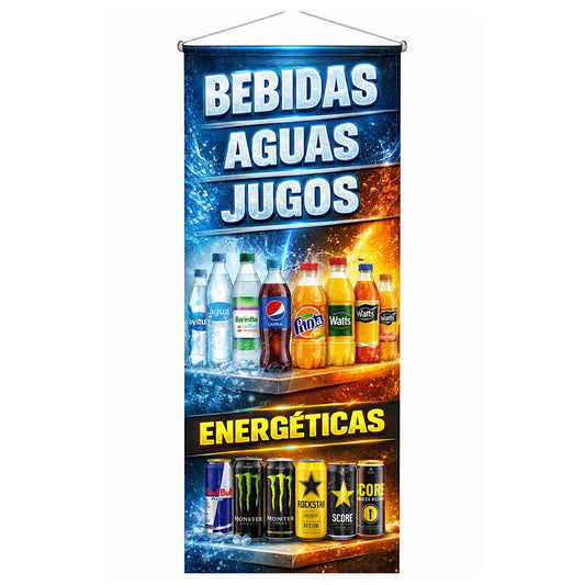Pendón Colgante Bebidas, Agua, Jugos Y Energéticas (50 x 100)